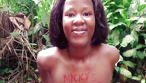Ebony girl is fucked and deeply penetrated in the jungle