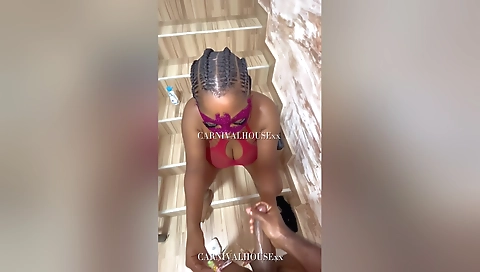 Brunette with big black tits making love to her lover