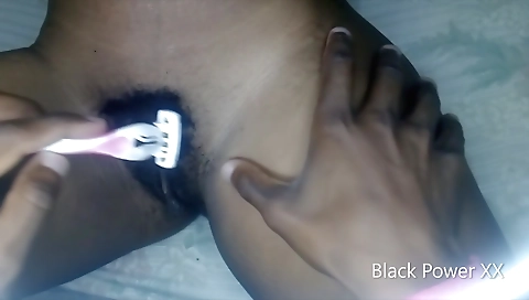 Ebony woman in red bikini gets her hairy pussy fucked