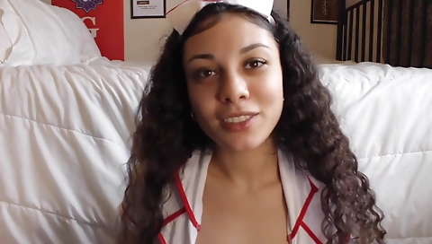 Ebony nurse fucks herself in front of webcam video