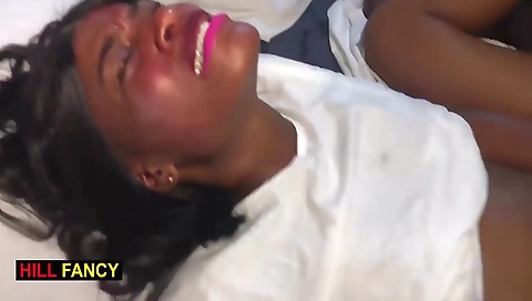 Ebony brunette gets fucked with a black client's dick