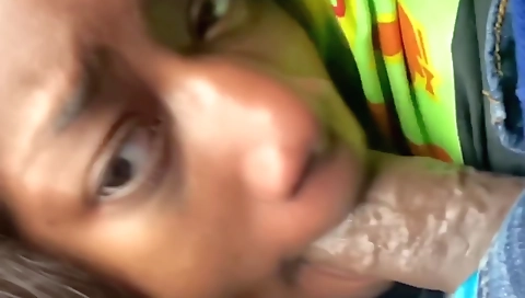 Ebony couple fucked in the ass and deepthroat on a chair