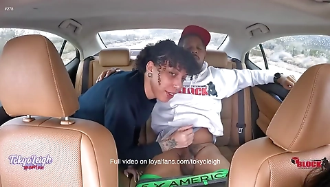 Black beauty sucking my big dick in her car with me