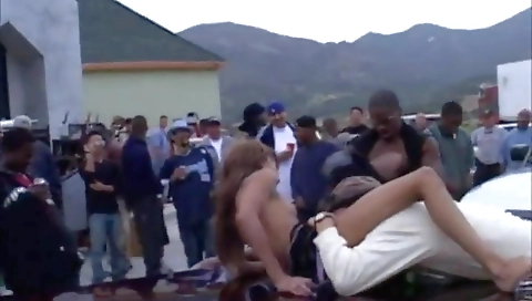 Ebony teen sluts deepthroat oral sex in amateur outdoor movie