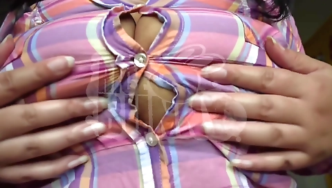 Hot ebony woman in big boobs fucks alone on webcam