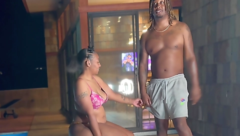 Beautiful ebony beauties on a pool party gets fucked