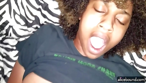 Ebony babe and her black boyfriend have sex with a hitachi