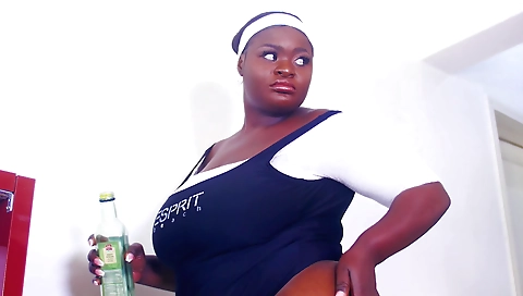 Fitness day with big booty ebony babe and her step brother