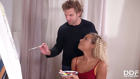 Big black cock deepthroating a tattooed blonde babe