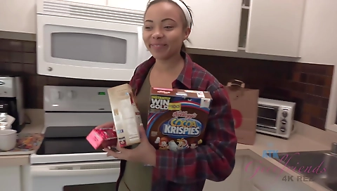 Solo female in black stockings and shirt shows off