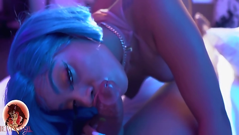 Ebony brunette with a tattooed booty gets fucked deep