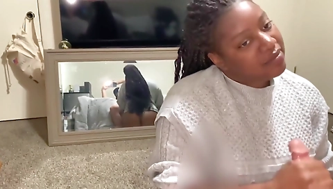 Ebony milf sucking and getting her white dick drilled