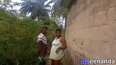 Busty black girl fucked in the outdoor with her black lover