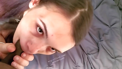 Brunette babe has a huge dick in her mouth in this porn movie