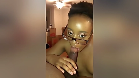 Ebony beauty has facial and a deepthroat with a big dick