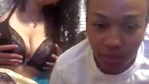 Busty ebony lesbians share periscope in webcam vid