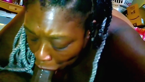 Ebony mature girl enjoys her BBW cock and deepthroats