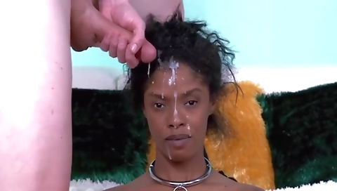 Ebony girl in a sexy dress and hat fucked in a interracial video